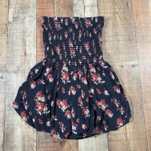 Blue Life Strapless Romper Floral Smocked Boho Indie Festival Shorts Size Small